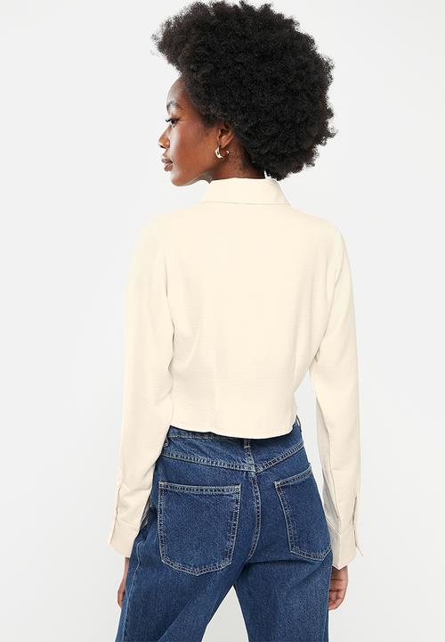 Cotton On - Fitted satin long sleeve shirt - champagne
