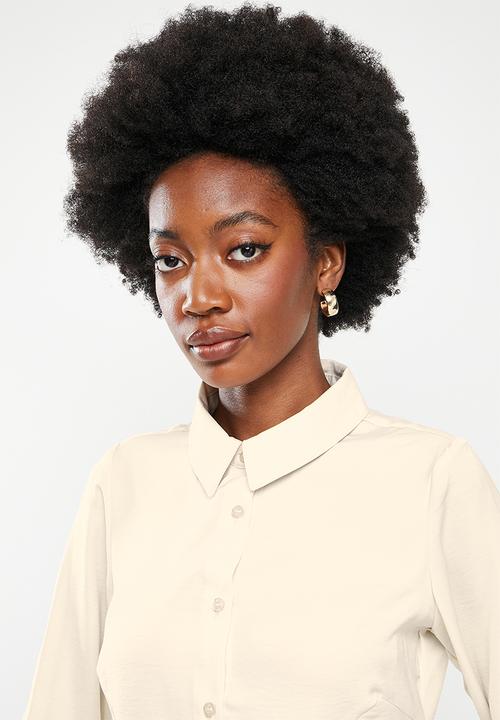 Cotton On - Fitted satin long sleeve shirt - champagne