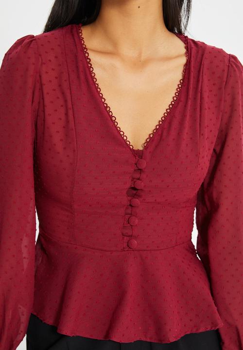 Trendyol - V neck blouse - burgundy