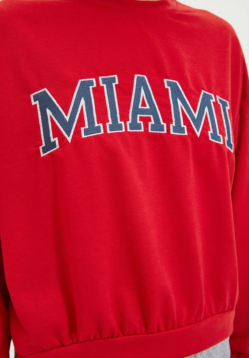 Trendyol - Embroidered basic thin sweatshirt - red