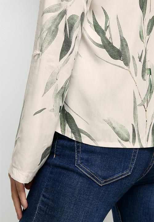 edit - Notch neck roll sleeve blouse - watercolour leaves