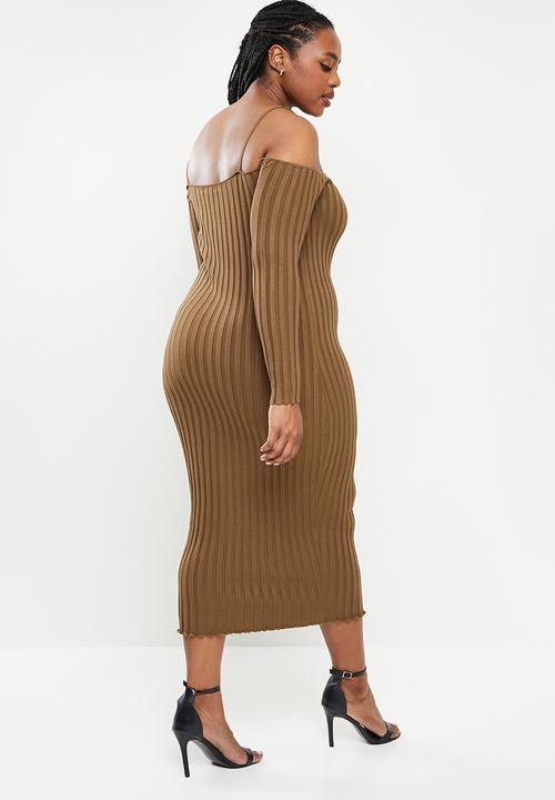 Glamorous - Plus rib dress - coffee brown