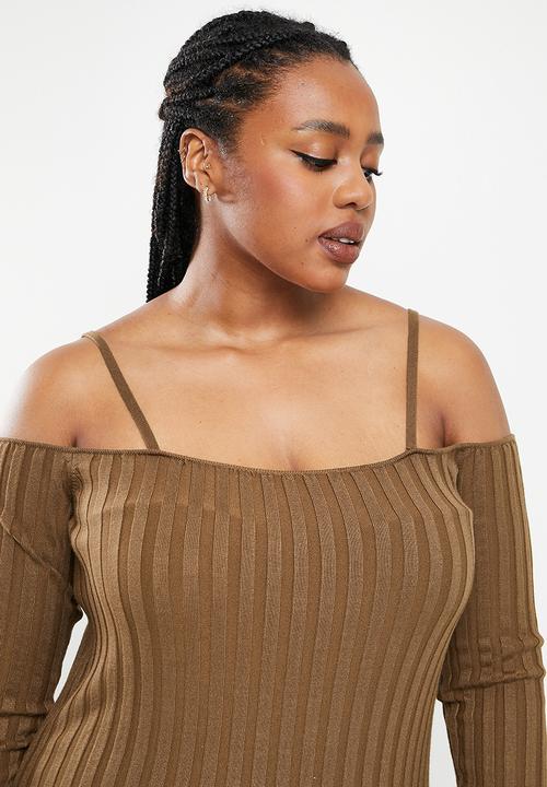 Glamorous - Plus rib dress - coffee brown