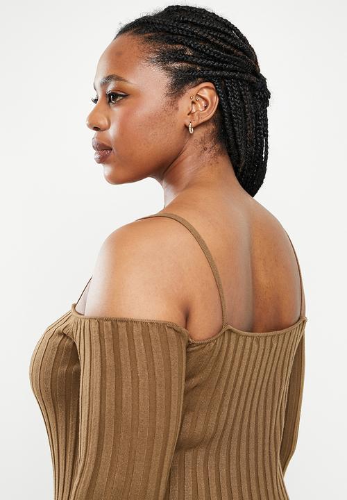 Glamorous - Plus rib dress - coffee brown
