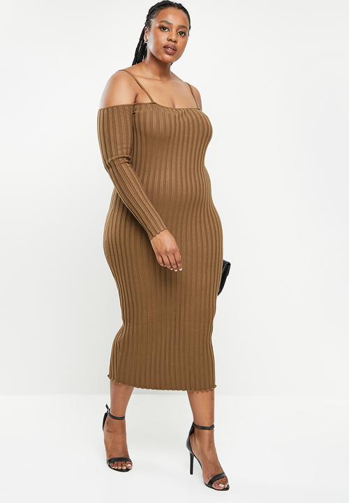 Glamorous - Plus rib dress - coffee brown