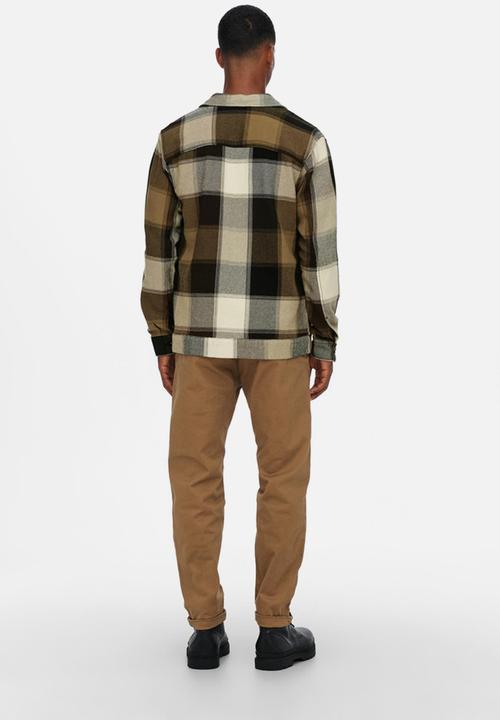 Only & Sons - Onsmace life long sleeve heavy check shacket - demitasse