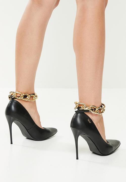 Plum - Pippa chain ankle strap stiletto court - black