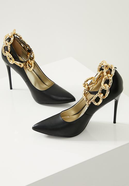 Plum - Pippa chain ankle strap stiletto court - black