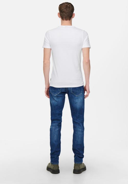 Only & Sons - Basic slim fit o-neck 2 pack tees - white