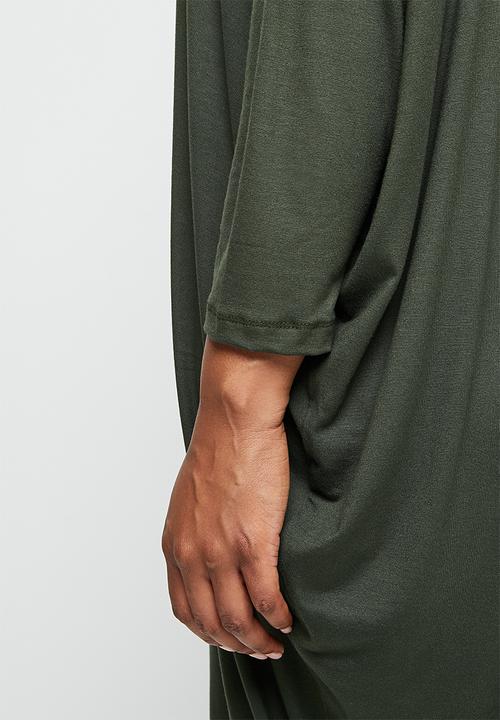edit Plus - Crew neck knit column midi dress - dark olive