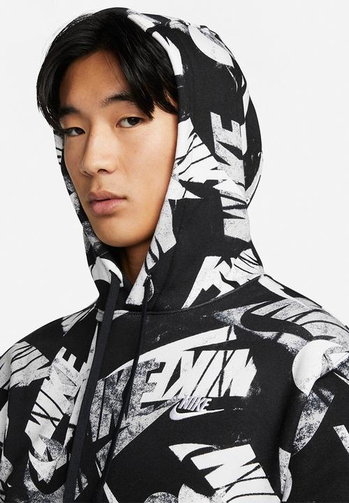 Nike - NSW Spe Brush Back AOP Hoodie  - black & white