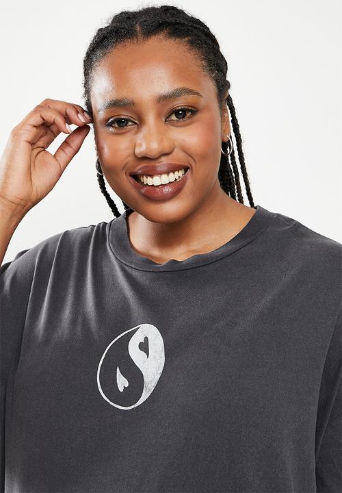 Cotton On - Curve dad graphic tee - find the happy/black