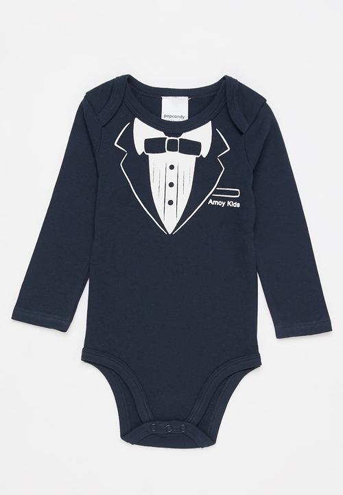 Pop Candy - Baby boys 3 pack printed babygrows - navy & white 