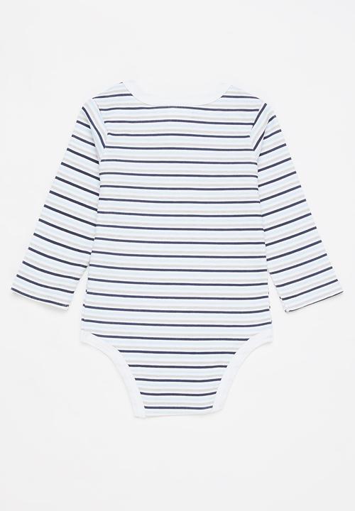 Pop Candy - Baby boys 3 pack printed babygrows - navy & white 