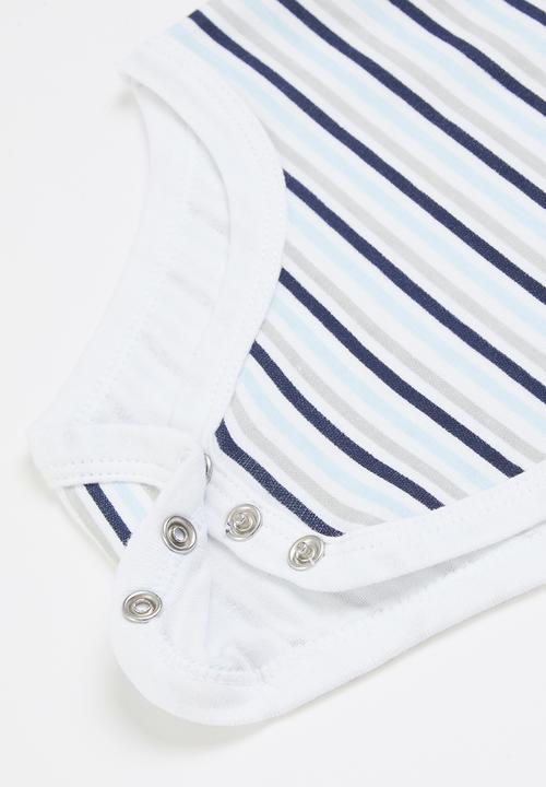 Pop Candy - Baby boys 3 pack printed babygrows - navy & white 