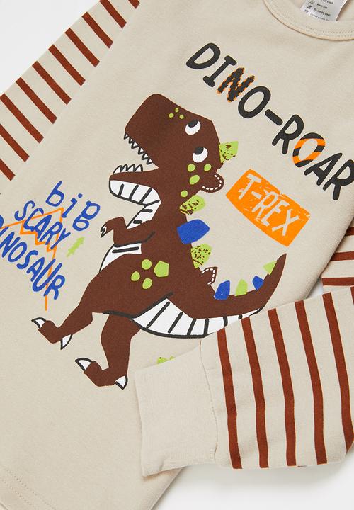 Pop Candy - Stripe dino pj set - brown
