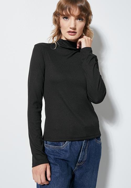 Superbalist - Luxe rib grown on neck fitted top - black