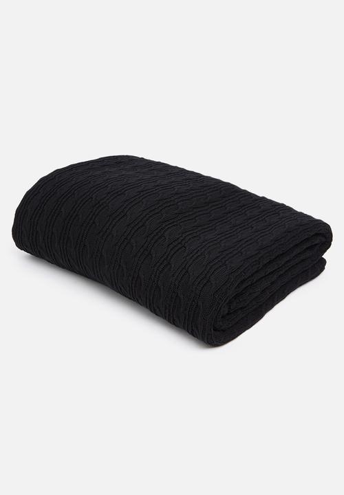 Sixth Floor - Knitted sherpa throw - black