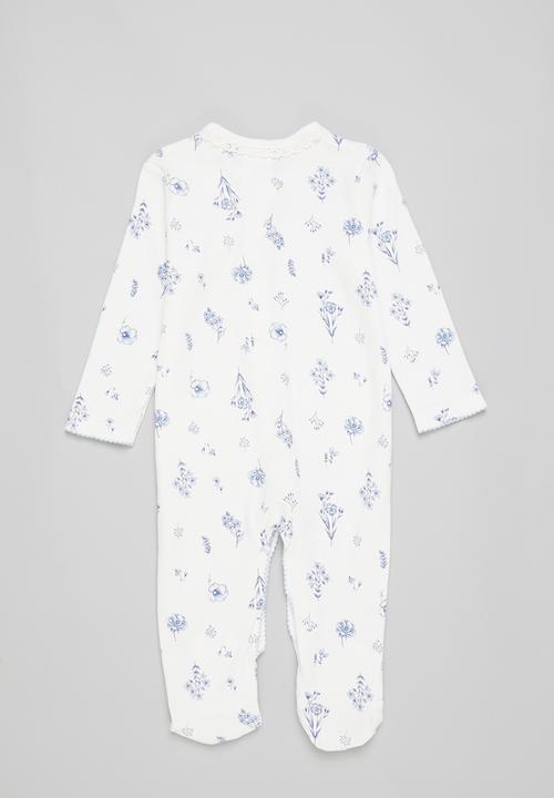 Pop Candy - Printed babygrow - white & blue 