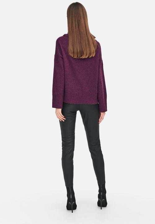 Jacqueline de Yong - Rue malene long sleeve cowlneck pullover - grape wine 