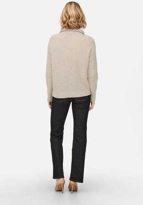 Jacqueline de Yong - Sigrid life long sleeve zip pullover knit - stone