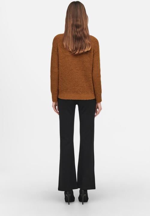 Jacqueline de Yong - Sigrid life long sleeve zip pullover knit - tan