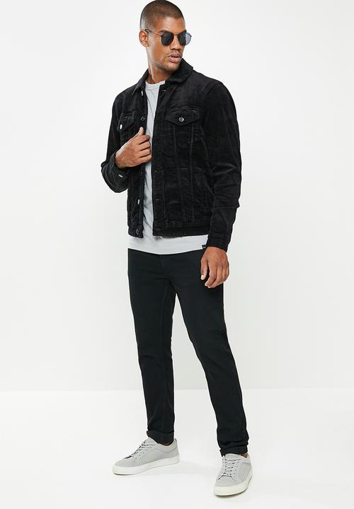 Only & Sons - Coin corduroy trucker jacket - black