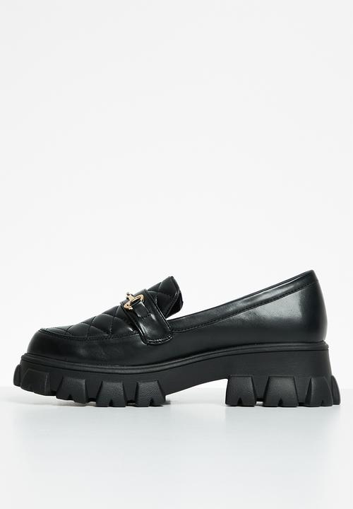Glamorous - Quilted wide fit lug sole loafer - black