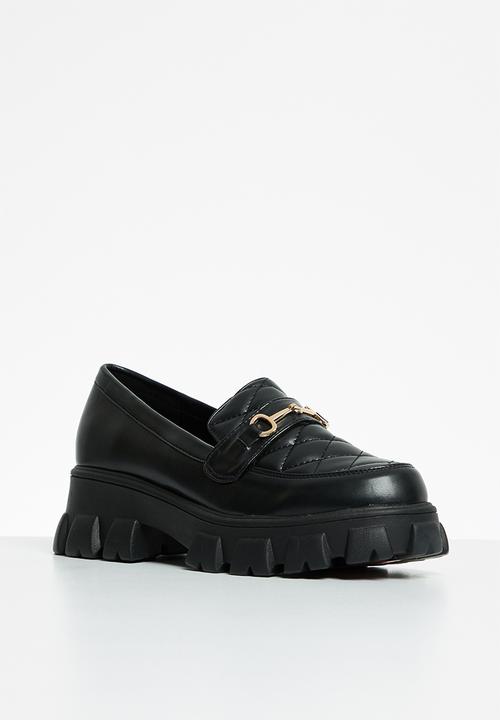 Glamorous - Quilted wide fit lug sole loafer - black