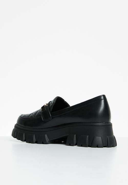 Glamorous - Quilted wide fit lug sole loafer - black