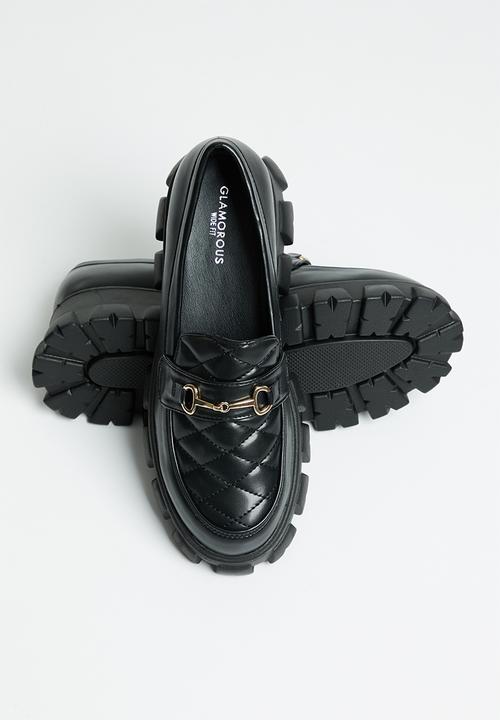 Glamorous - Quilted wide fit lug sole loafer - black