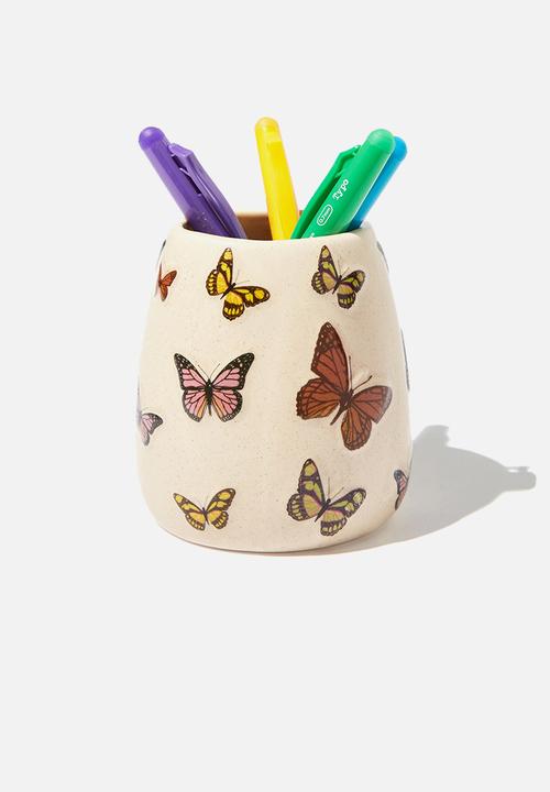 Typo - Pen holder - butterflies - beige 
