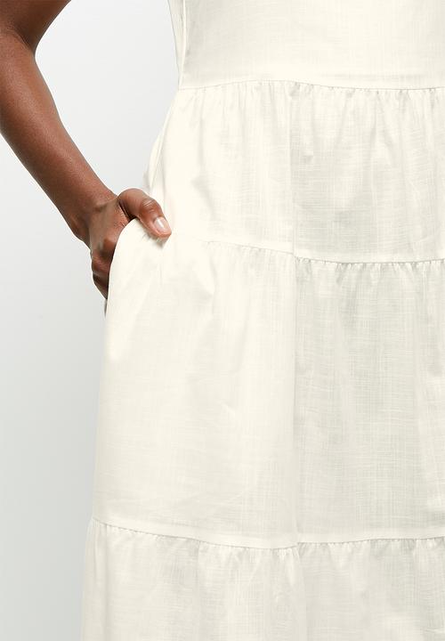 edit - Squareneck cotton tiered maxi - white