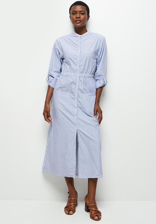 edit - Roll up slv shirt dress - blue & white 