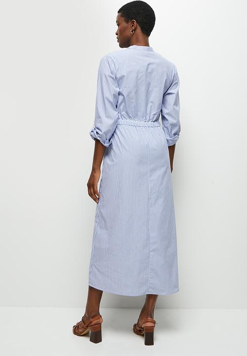 edit - Roll up slv shirt dress - blue & white 