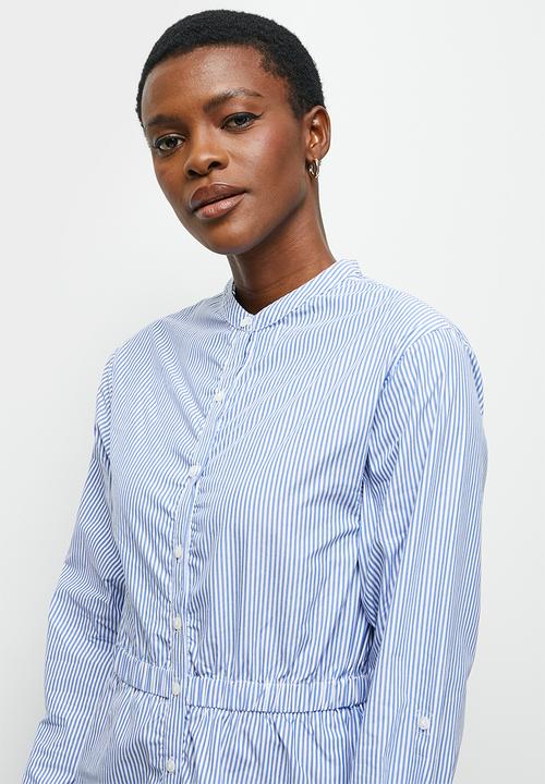 edit - Roll up slv shirt dress - blue & white 