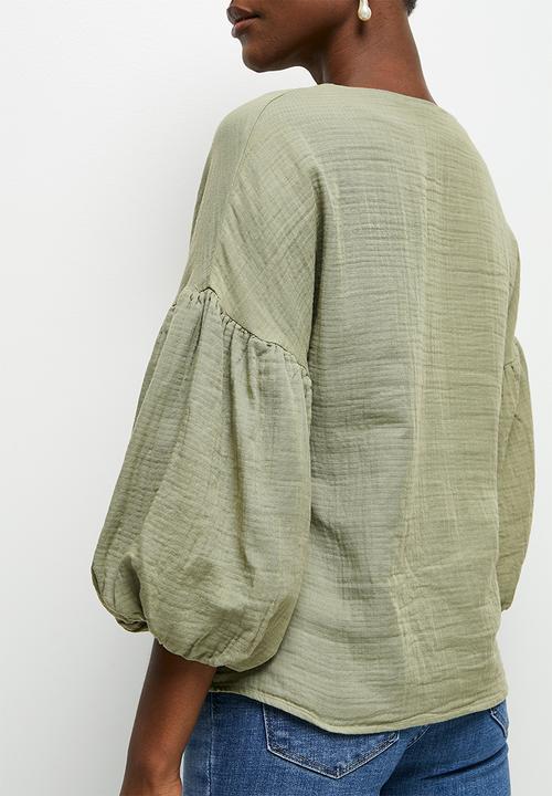 edit - Baby cotton bellow sleeve blouse - fatigue