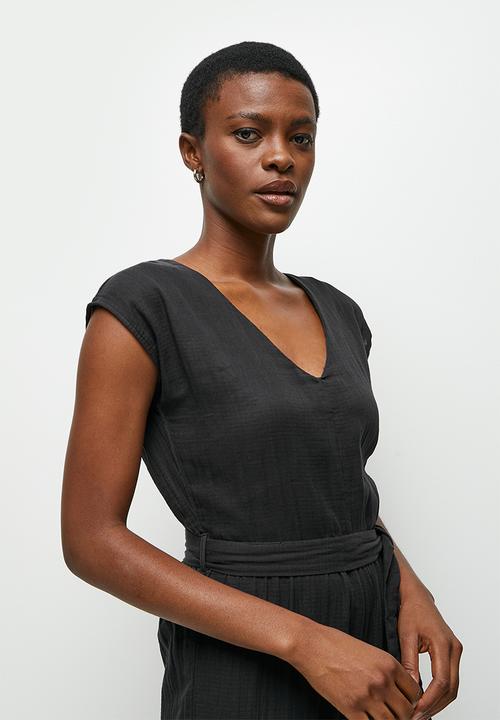 edit - Airy cotton v-neck jumpsuit - black