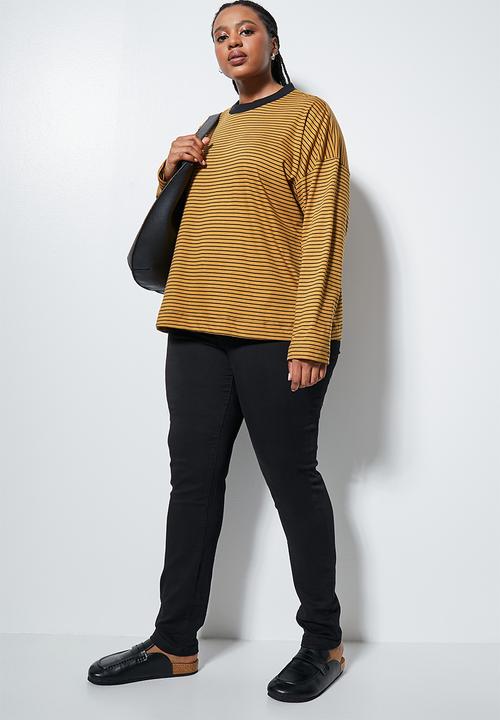 Superbalist - Striped funnel neck tee - tobacco & black stripe