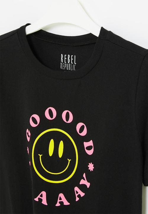 Rebel Republic - Printed front knot tee - black