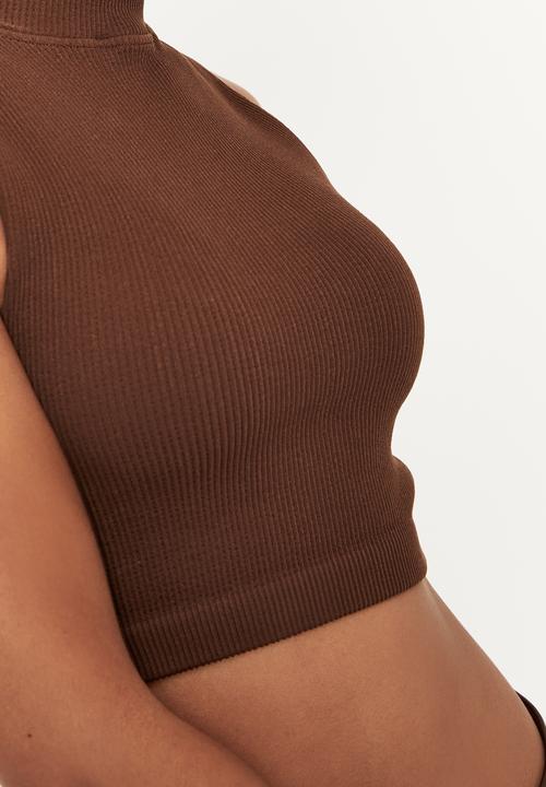 Supré  - Gigi mock neck seamfree top - choc top