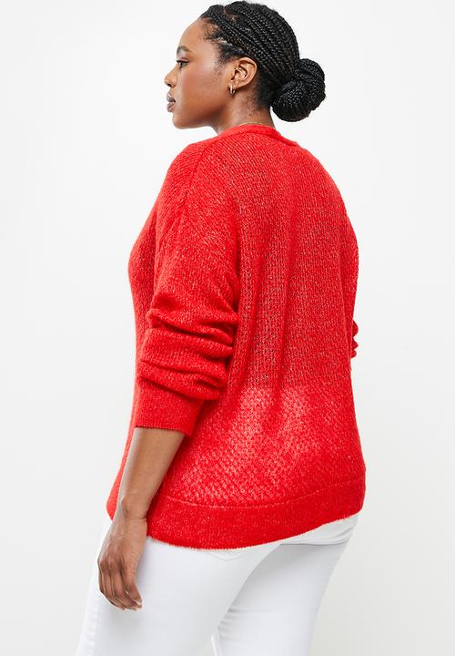 MANGO - Plus sweater gery - red