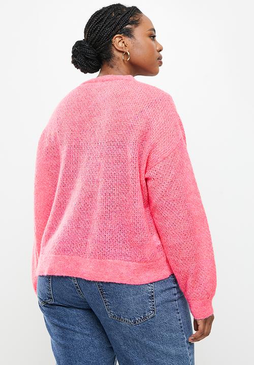 MANGO - Plus cardigan gery - bright pink