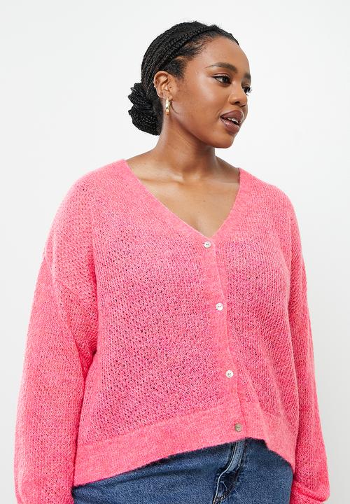 MANGO - Plus cardigan gery - bright pink