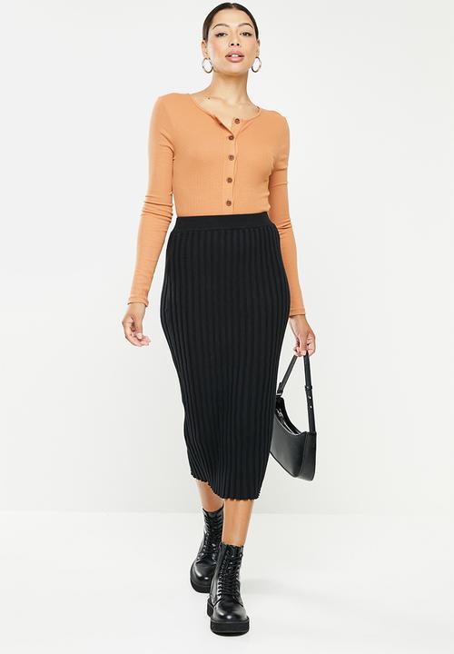 Glamorous - Ladies midi knit skirt - black 