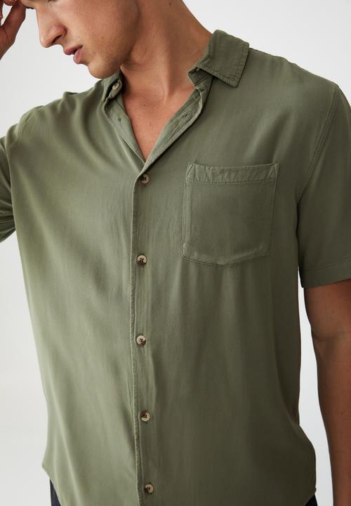 Cotton On - Cuban short sleeve shirt - military
