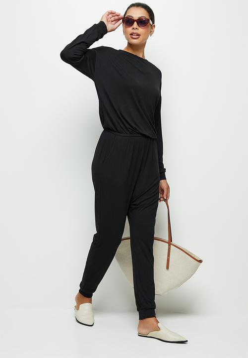 edit - Drop shoulder knit jumpsuit - black