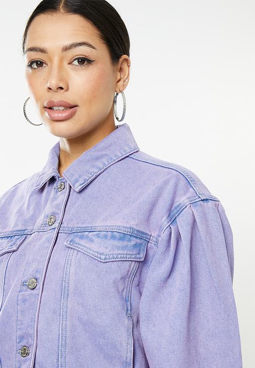 Missguided - Recycled puff sleeve denim jacket -  purple wash