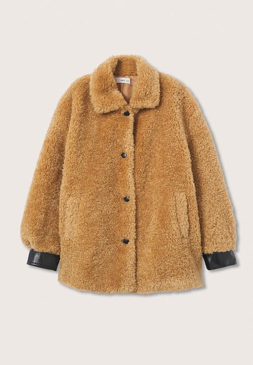 MANGO - Plus coat furry -medium brown