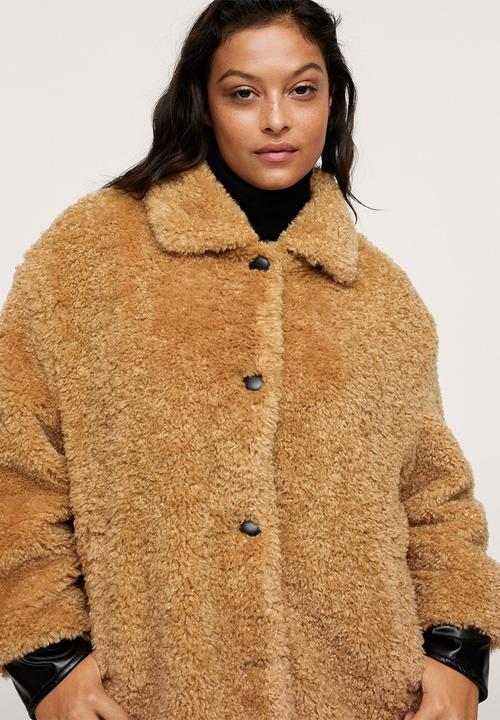 MANGO - Plus coat furry -medium brown